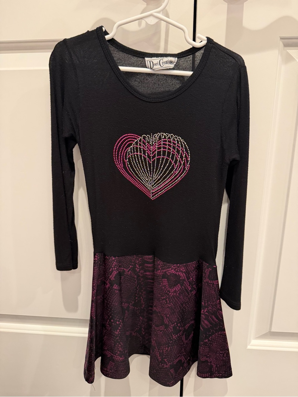 Dori Creations Black & Pink Heart Print Girls' Long Sleeve Dress - size 6